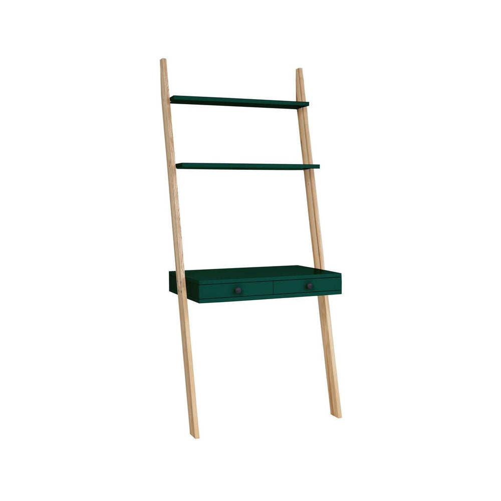 LENO Stigehylde Skrivebord 79x183cm - Asketræ / Grøn – eksakt packshot på hvid baggrund