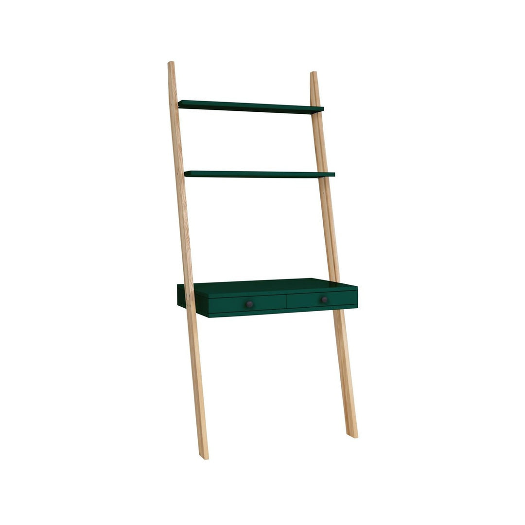 LENO Stigehylde Skrivebord 79x183cm - Asketræ / Grøn – eksakt packshot på hvid baggrund