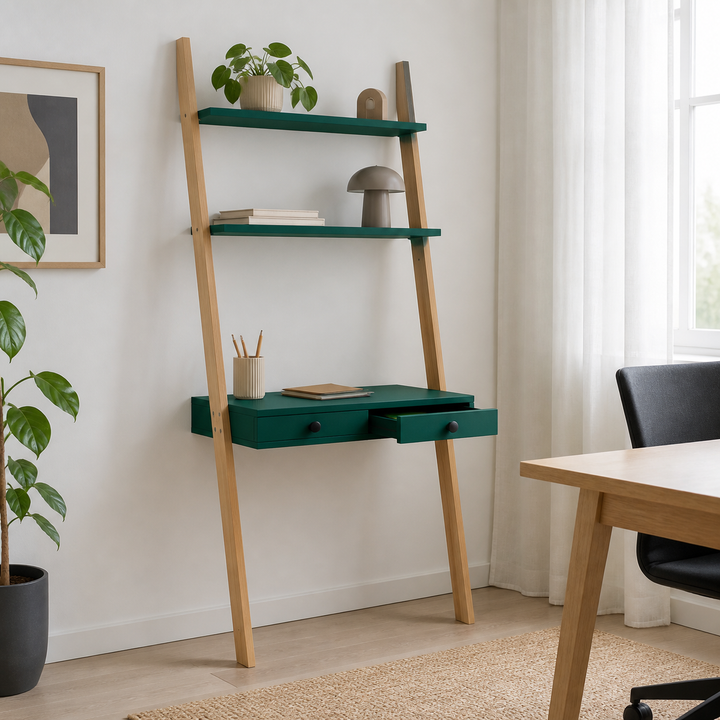 LENO Stigehylde Skrivebord 79x183cm - Asketræ / Grøn – vigtigste funktion