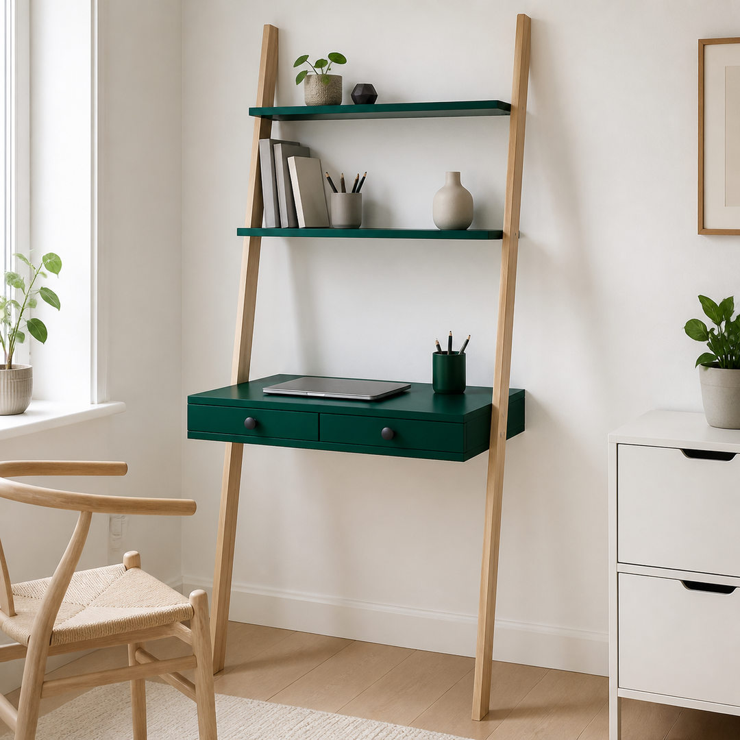 LENO Stigehylde Skrivebord 79x183cm - Asketræ / Grøn – materiale- eller konstruktionsdetalje