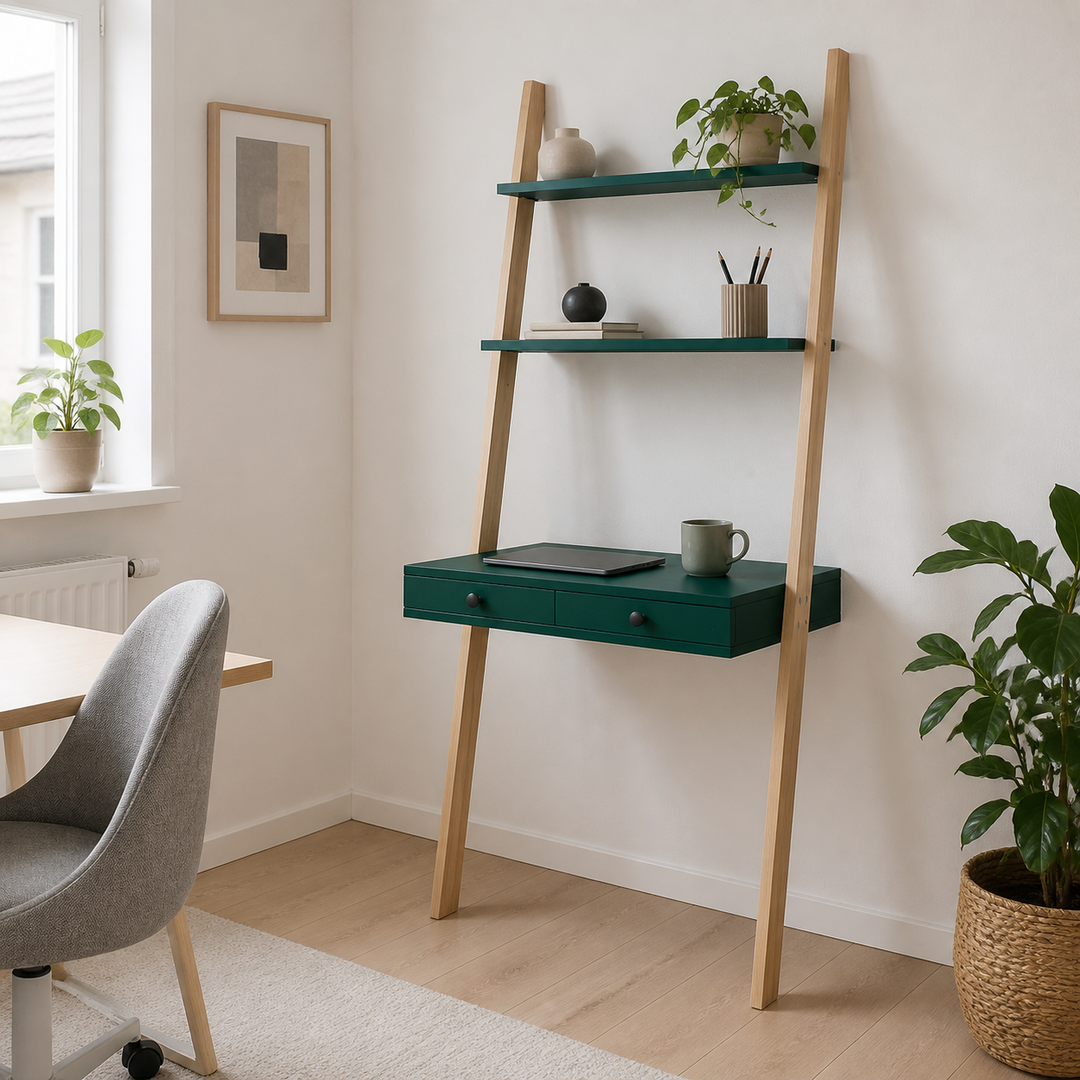 LENO Stigehylde Skrivebord 79x183cm - Asketræ / Grøn – anden naturlig anvendelse eller vinkel