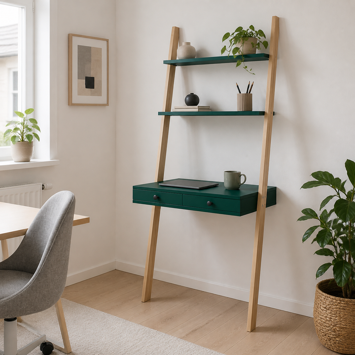 LENO Stigehylde Skrivebord 79x183cm - Asketræ / Grøn – anden naturlig anvendelse eller vinkel