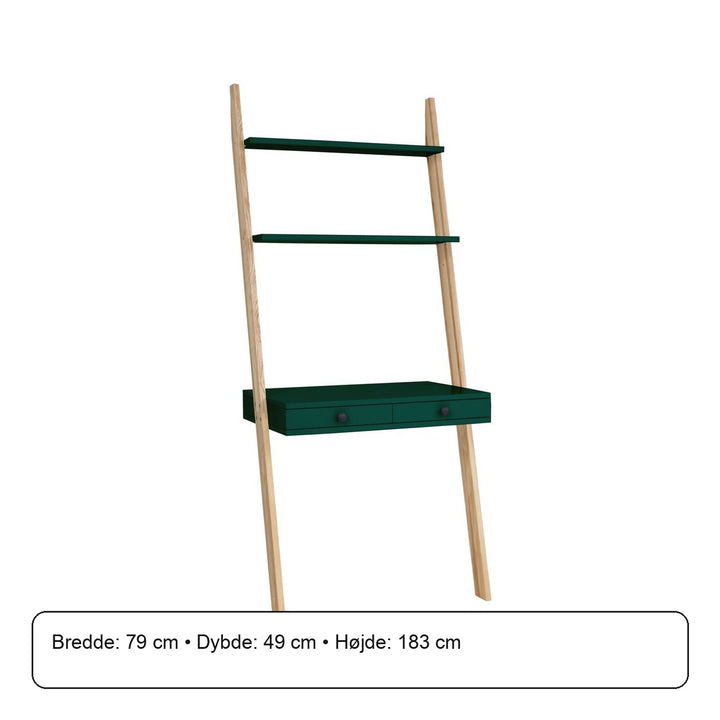LENO Stigehylde Skrivebord 79x183cm - Asketræ / Grøn – måldiagram eller verificeret produktkort