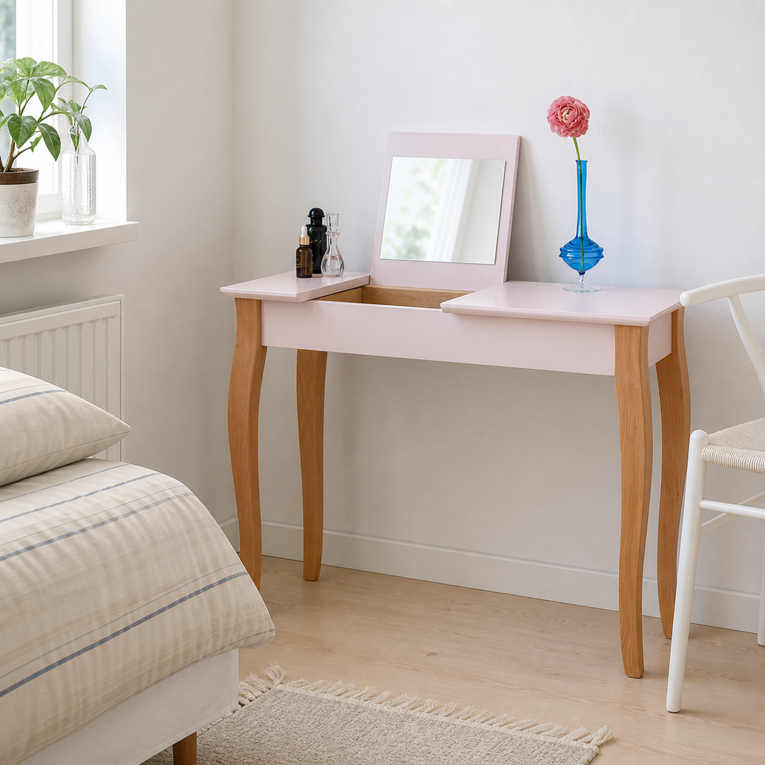 LILLO Sminkebord med spejl - 105x35cm Pink – hero i naturlig brug