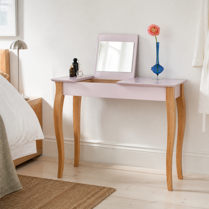LILLO Sminkebord med spejl - 105x35cm Pink – hele produktet samlet og ryddeligt