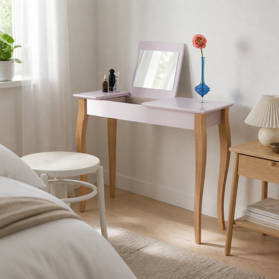 LILLO Sminkebord med spejl - 105x35cm Pink – anden naturlig anvendelse eller vinkel