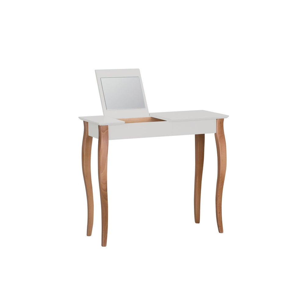 LILLO Sminkebord med spejl - 85x35cm Hvide Ben / Lysegrå – eksakt packshot på hvid baggrund