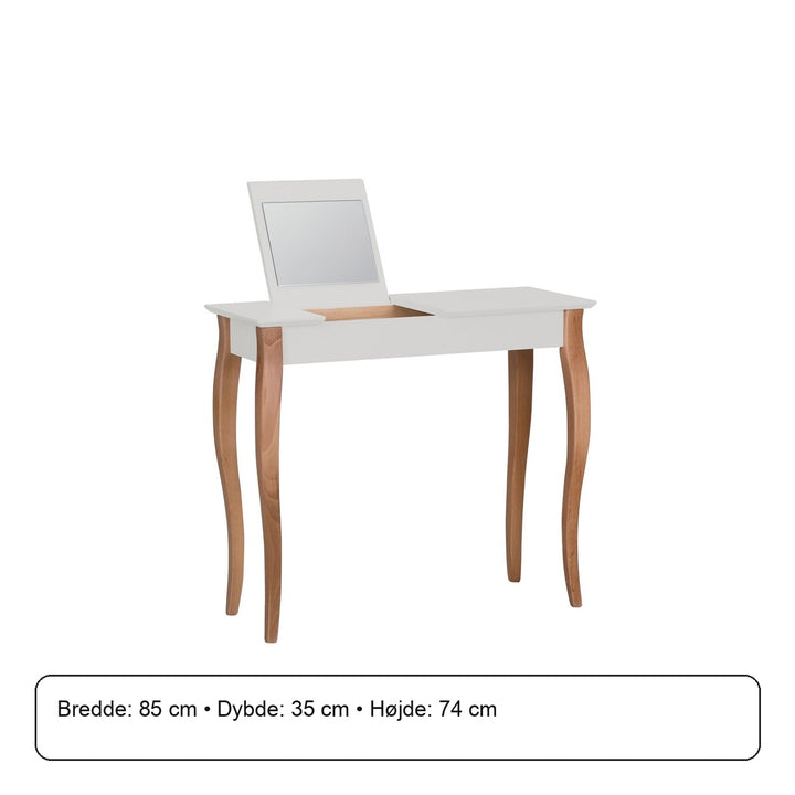 LILLO Sminkebord med spejl - 85x35cm Hvide Ben / Lysegrå – måldiagram eller verificeret produktkort