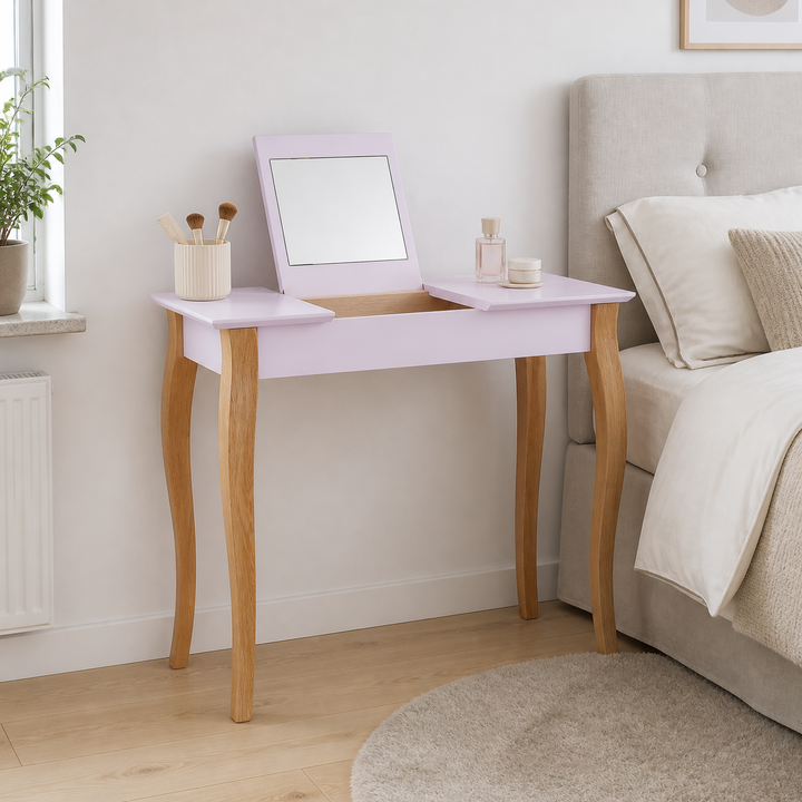 LILLO Sminkebord med spejl - 85x35cm Pink – hero i naturlig brug