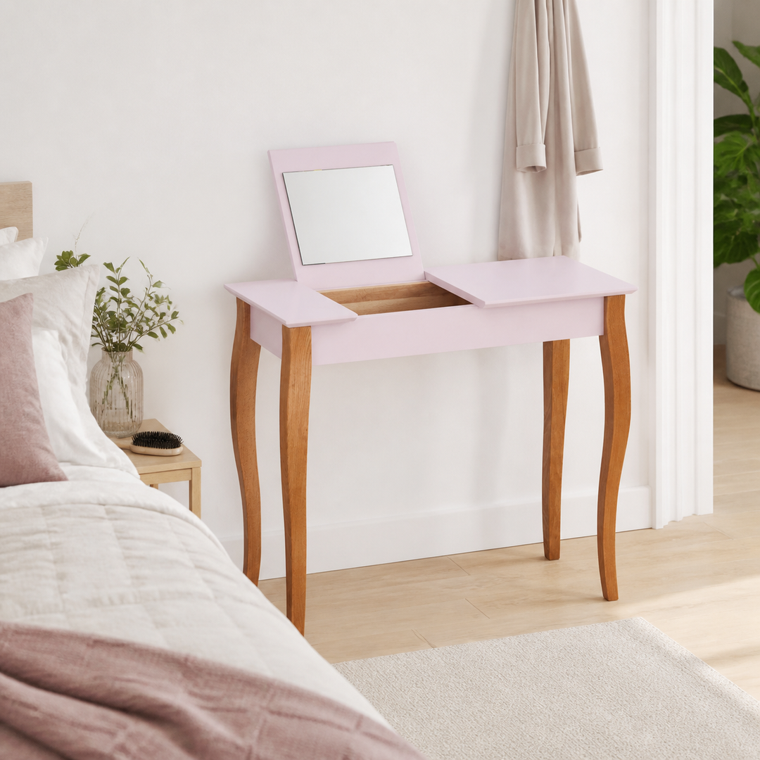 LILLO Sminkebord med spejl - 85x35cm Pink – vigtigste funktion