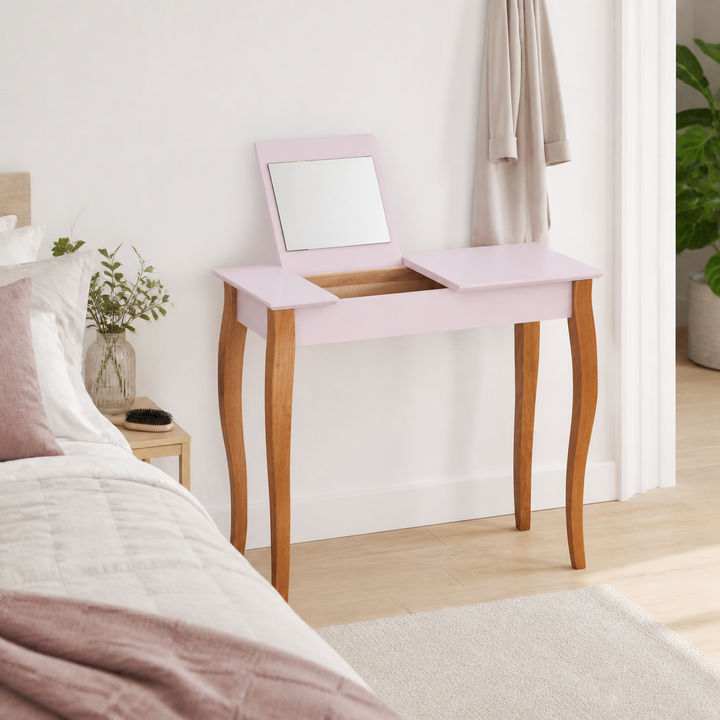 LILLO Sminkebord med spejl - 85x35cm Pink – vigtigste funktion