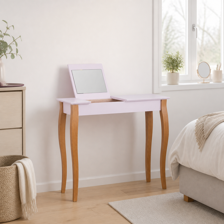 LILLO Sminkebord med spejl - 85x35cm Pink – hele produktet samlet og ryddeligt