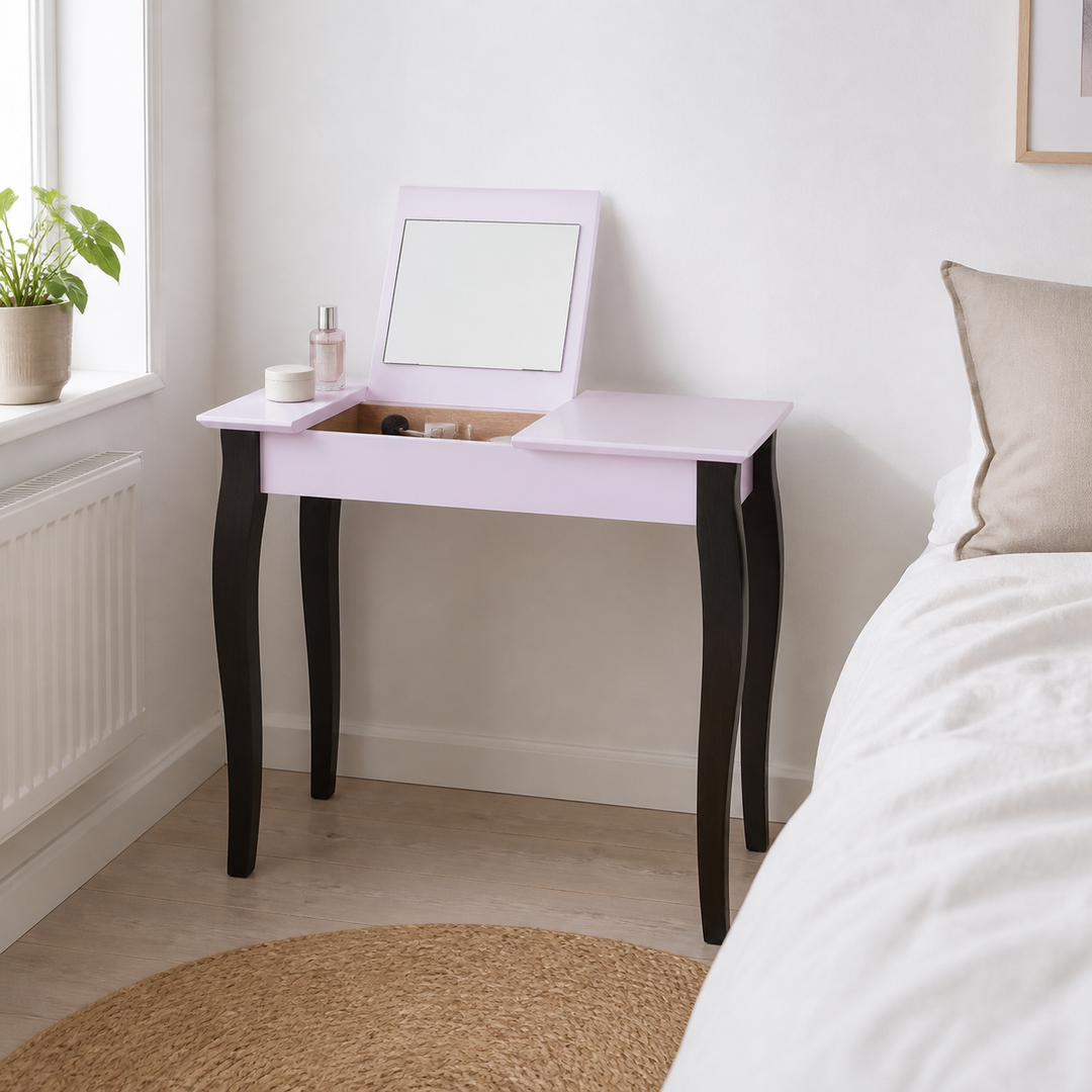 LILLO Sminkebord med spejl - 85x35cm Sorte Ben / Pink – vigtigste funktion
