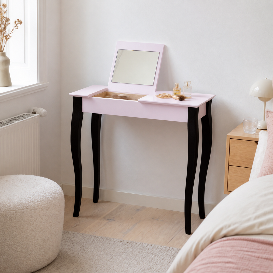 LILLO Sminkebord med spejl - 85x35cm Sorte Ben / Pink – materiale- eller konstruktionsdetalje