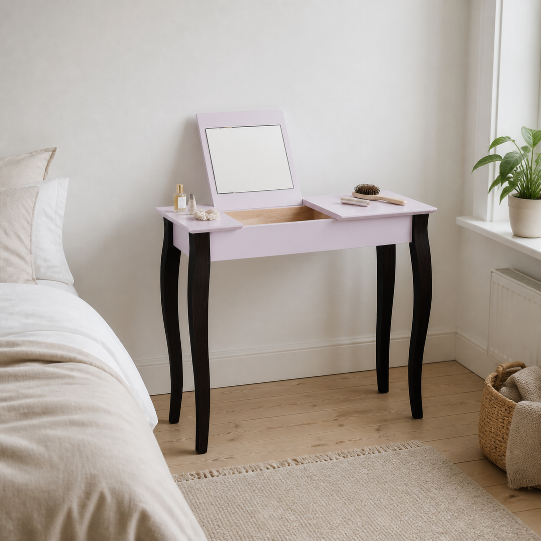 LILLO Sminkebord med spejl - 85x35cm Sorte Ben / Pink – anden naturlig anvendelse eller vinkel