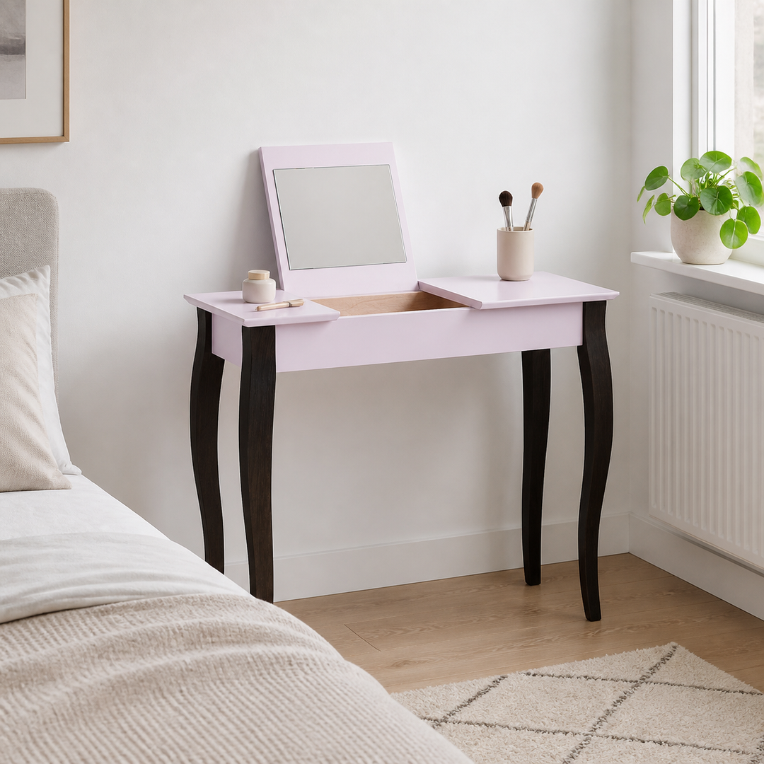LILLO Sminkebord med spejl - 85x35cm Sorte Ben / Pink – supplerende neutral dagslysscene
