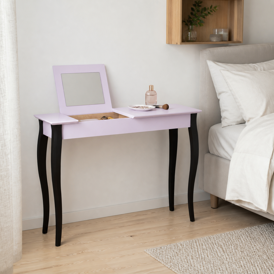 LILLO Sminkebord med spejl - Sorte Ben / Pink – supplerende neutral dagslysscene
