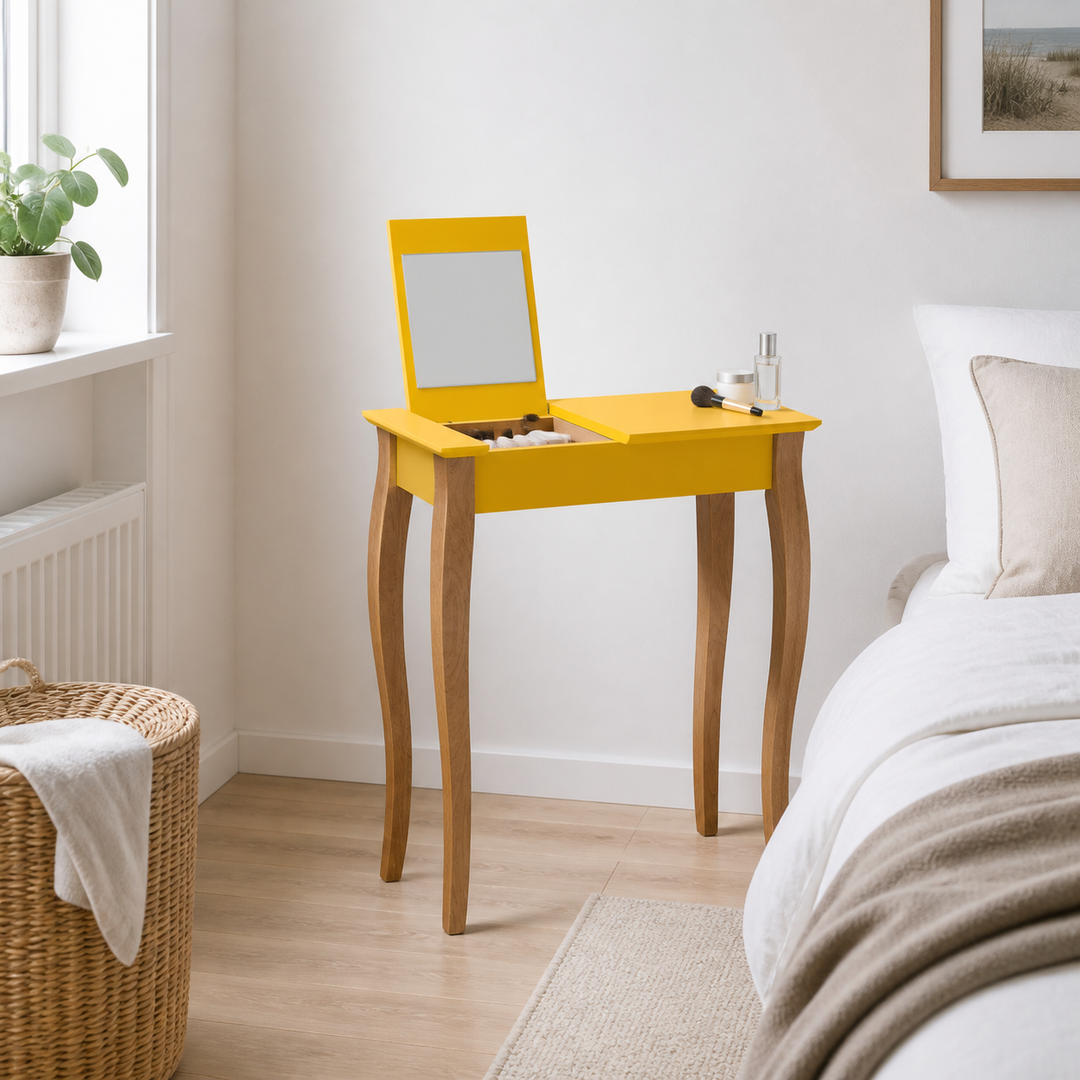 LILLO Sminkebord med spejl 65x35cm Gul – vigtigste funktion