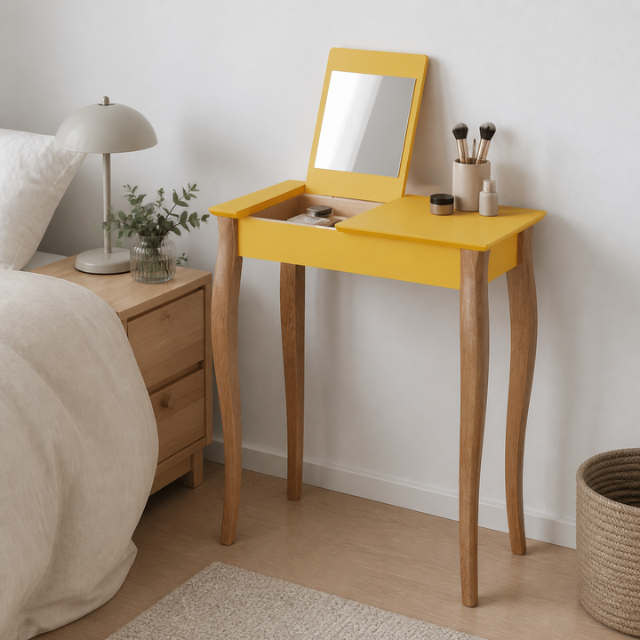 LILLO Sminkebord med spejl 65x35cm Gul – materiale- eller konstruktionsdetalje