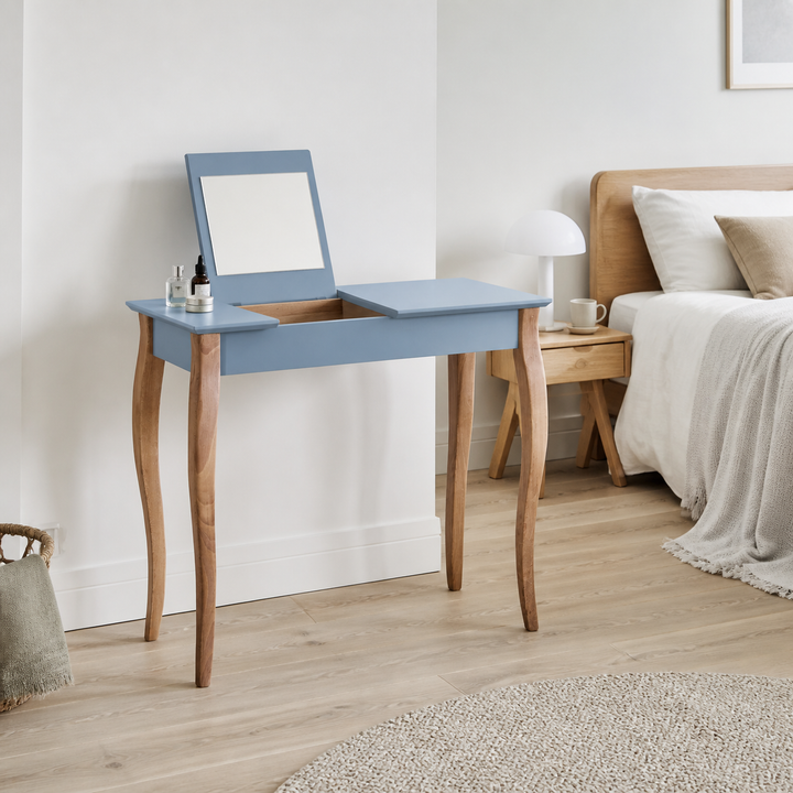 LILLO Sminkebord med spejl 85x35cm Gentle Blue – anden naturlig anvendelse eller vinkel