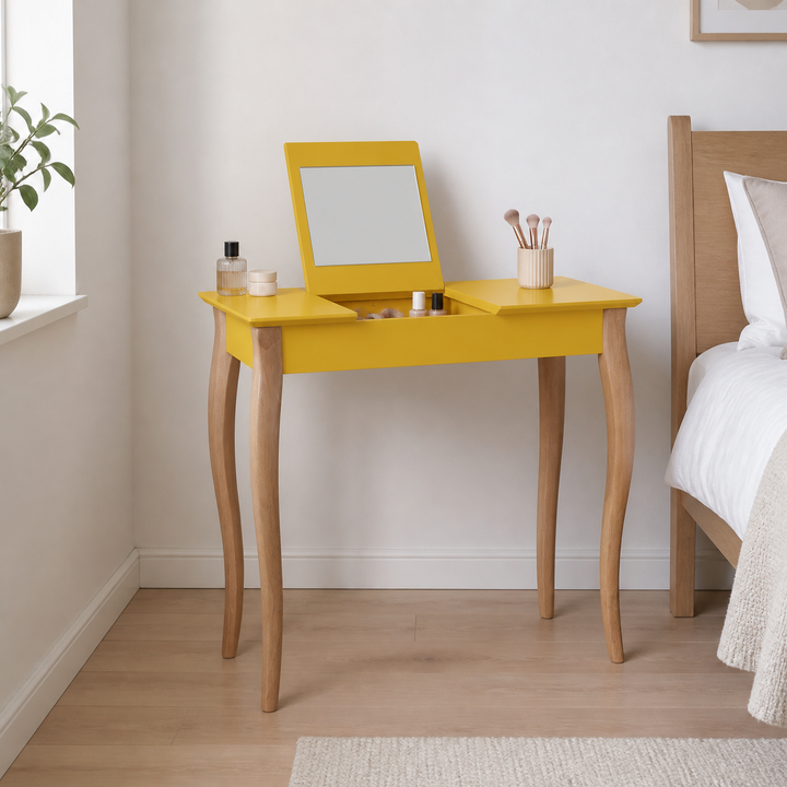 LILLO Sminkebord med spejl 85x35cm Gul – hero i naturlig brug