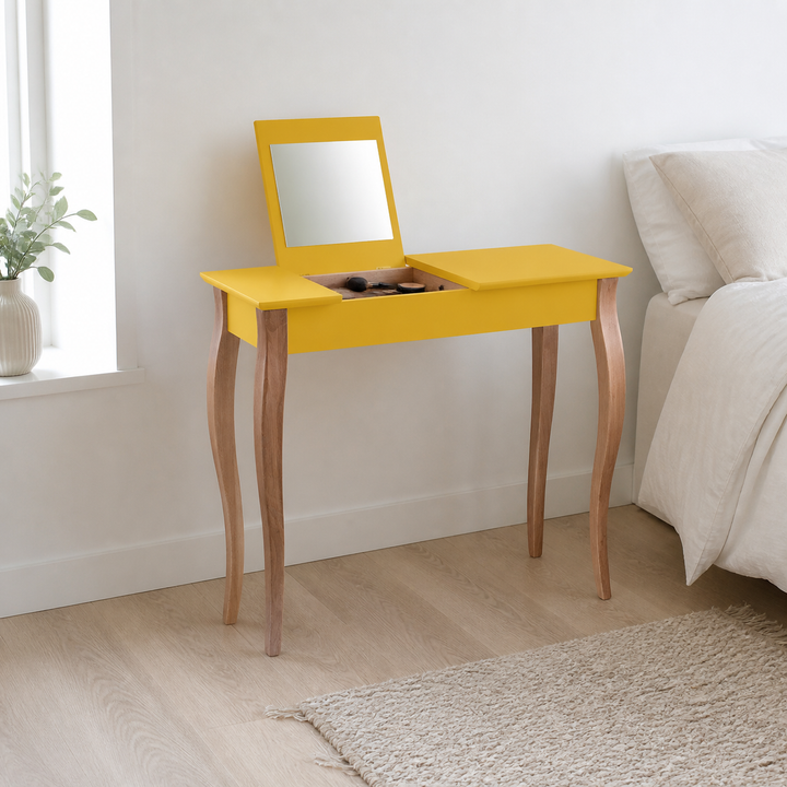 LILLO Sminkebord med spejl 85x35cm Gul – vigtigste funktion