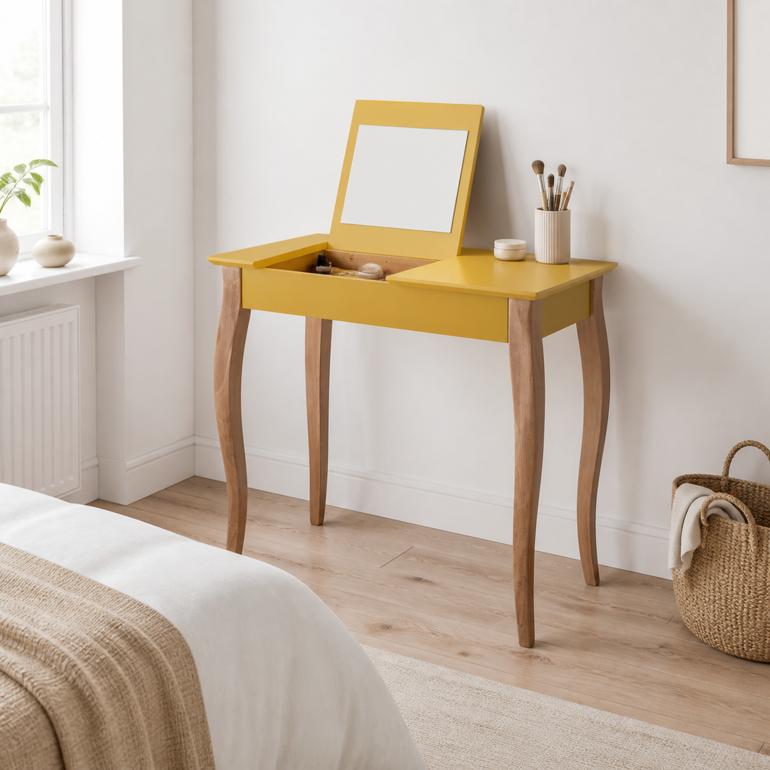 LILLO Sminkebord med spejl 85x35cm Gul – anden naturlig anvendelse eller vinkel