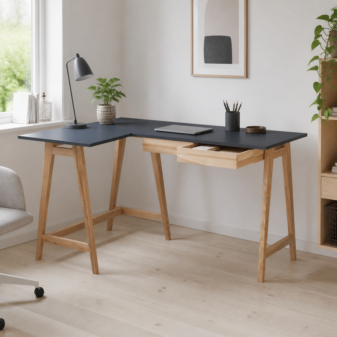 LUKA Asketræ Hjørneskrivebord B 135cm x D 85cm / Grafit Venstre Side – vigtigste funktion