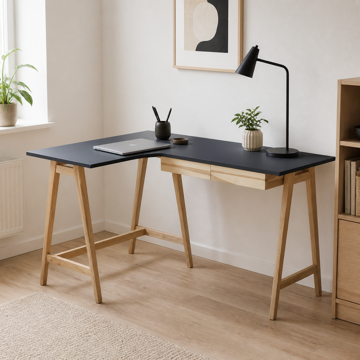LUKA Asketræ Hjørneskrivebord B 135cm x D 85cm / Grafit Venstre Side – anden naturlig anvendelse eller vinkel