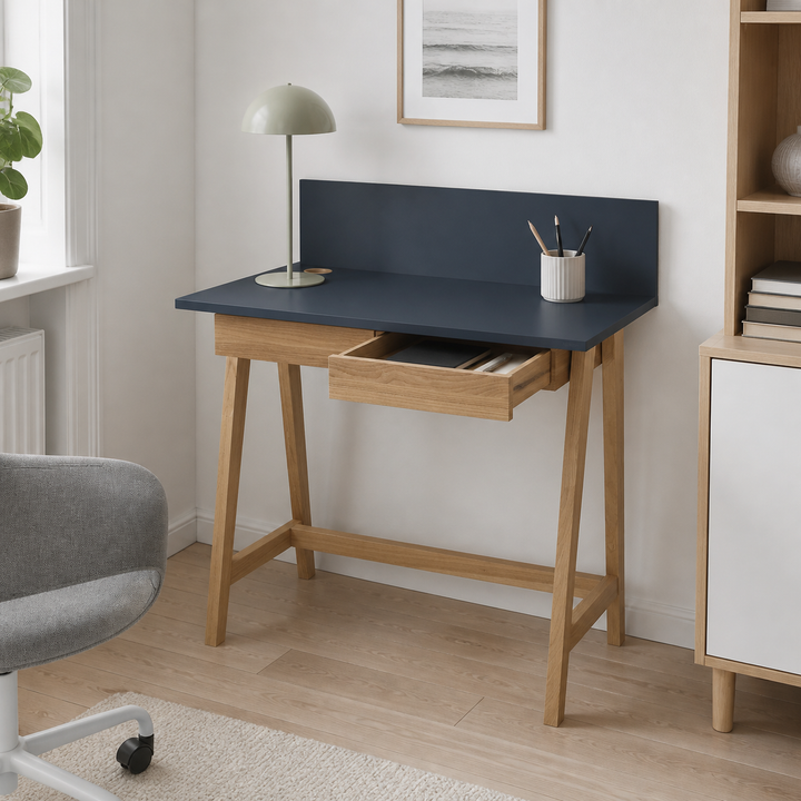 LUKA Asketræ Skrivebord 110x50cm med Skuffe / Grafit – vigtigste funktion