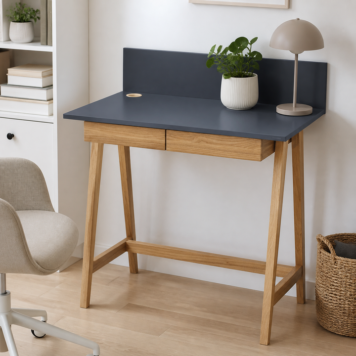 LUKA Asketræ Skrivebord 110x50cm med Skuffe / Grafit – materiale- eller konstruktionsdetalje