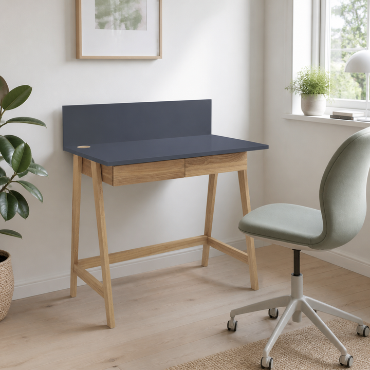 LUKA Asketræ Skrivebord 110x50cm med Skuffe / Grafit – anden naturlig anvendelse eller vinkel