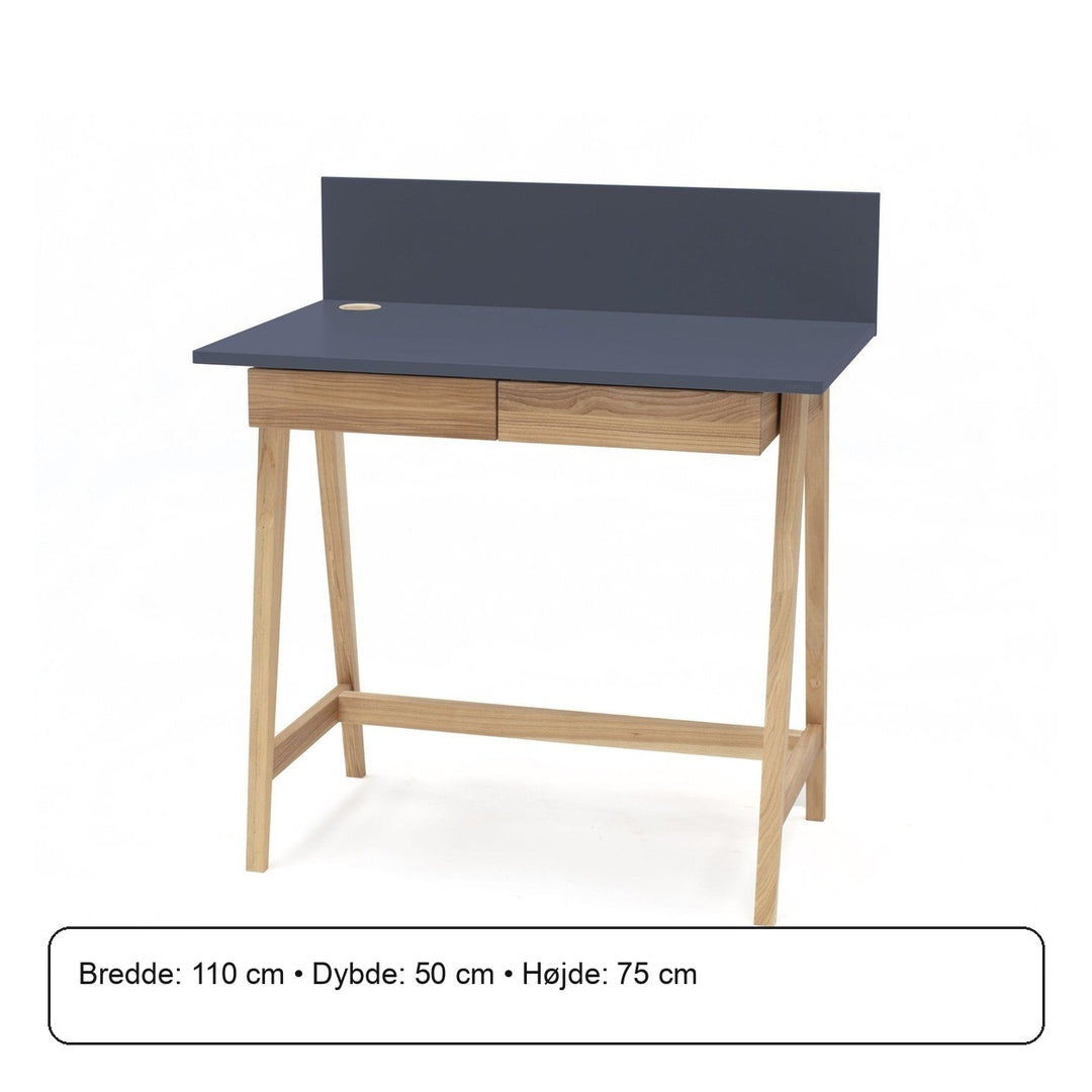 LUKA Asketræ Skrivebord 110x50cm med Skuffe / Grafit – måldiagram eller verificeret produktkort