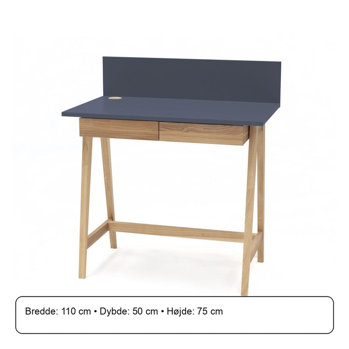 LUKA Asketræ Skrivebord 110x50cm med Skuffe / Grafit – måldiagram eller verificeret produktkort