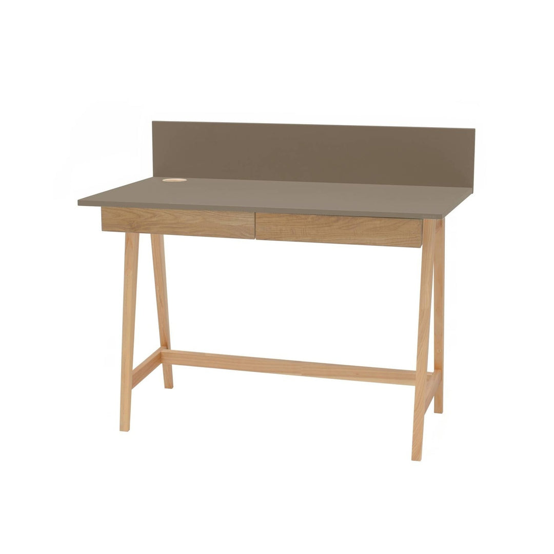 LUKA Asketræ Skrivebord 110x50cm med Skuffe Brun – eksakt packshot på hvid baggrund