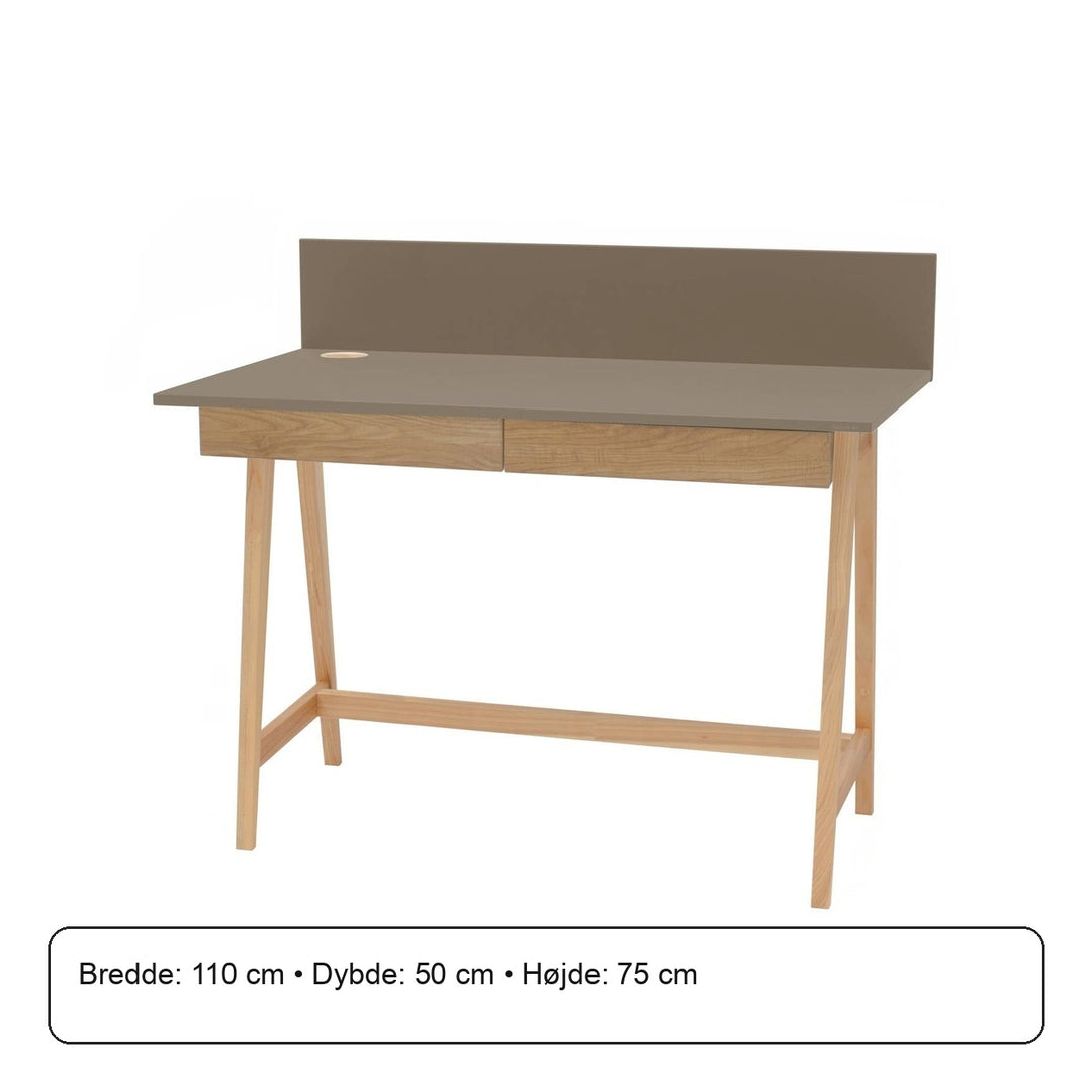 LUKA Asketræ Skrivebord 110x50cm med Skuffe Brun – måldiagram eller verificeret produktkort