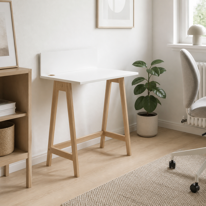 LUKA Asketræ Skrivebord 65x50cm / Hvid – anden naturlig anvendelse eller vinkel