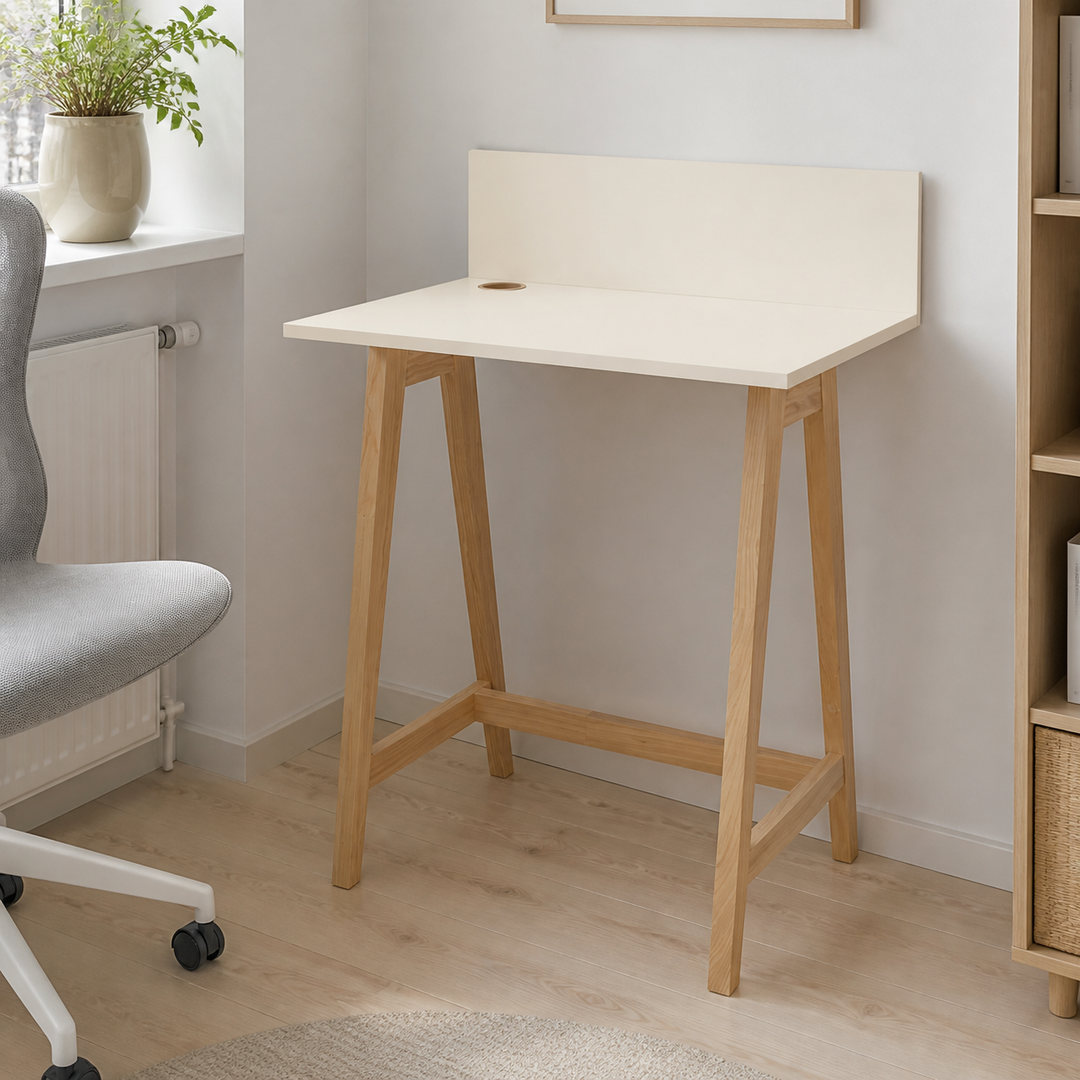 LUKA Asketræ Skrivebord 65x50cm Kridthvid – materiale- eller konstruktionsdetalje