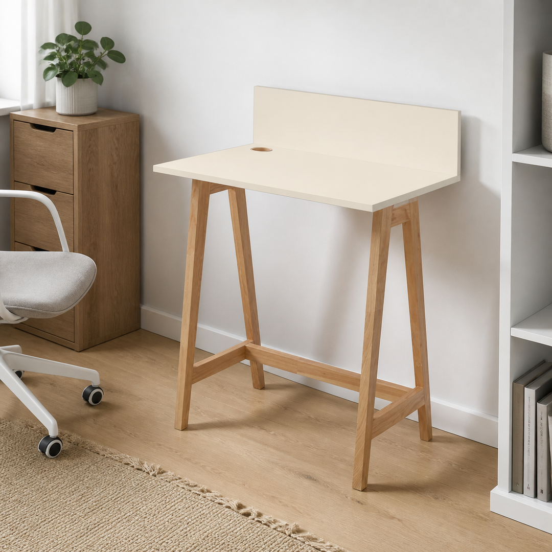 LUKA Asketræ Skrivebord 65x50cm Kridthvid – anden naturlig anvendelse eller vinkel