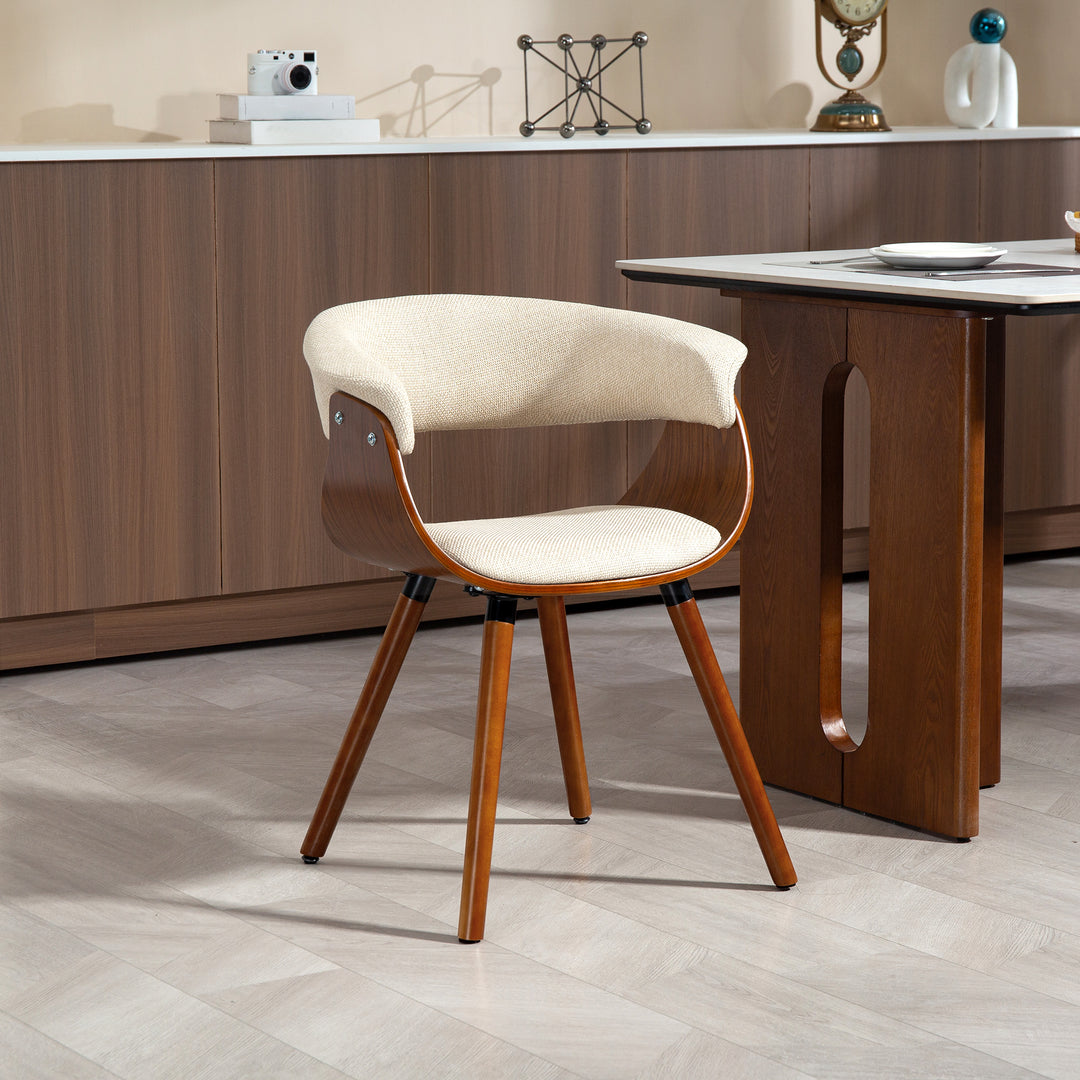 Spisestol, hørlook stof, buet ryglæn, træben, beige