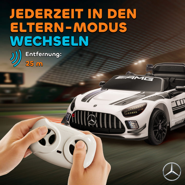 Mercedes elbil, børnekøretøj, 12V batteri, LED-lys, musikfunktion, horn, 3-8 år, hvid
