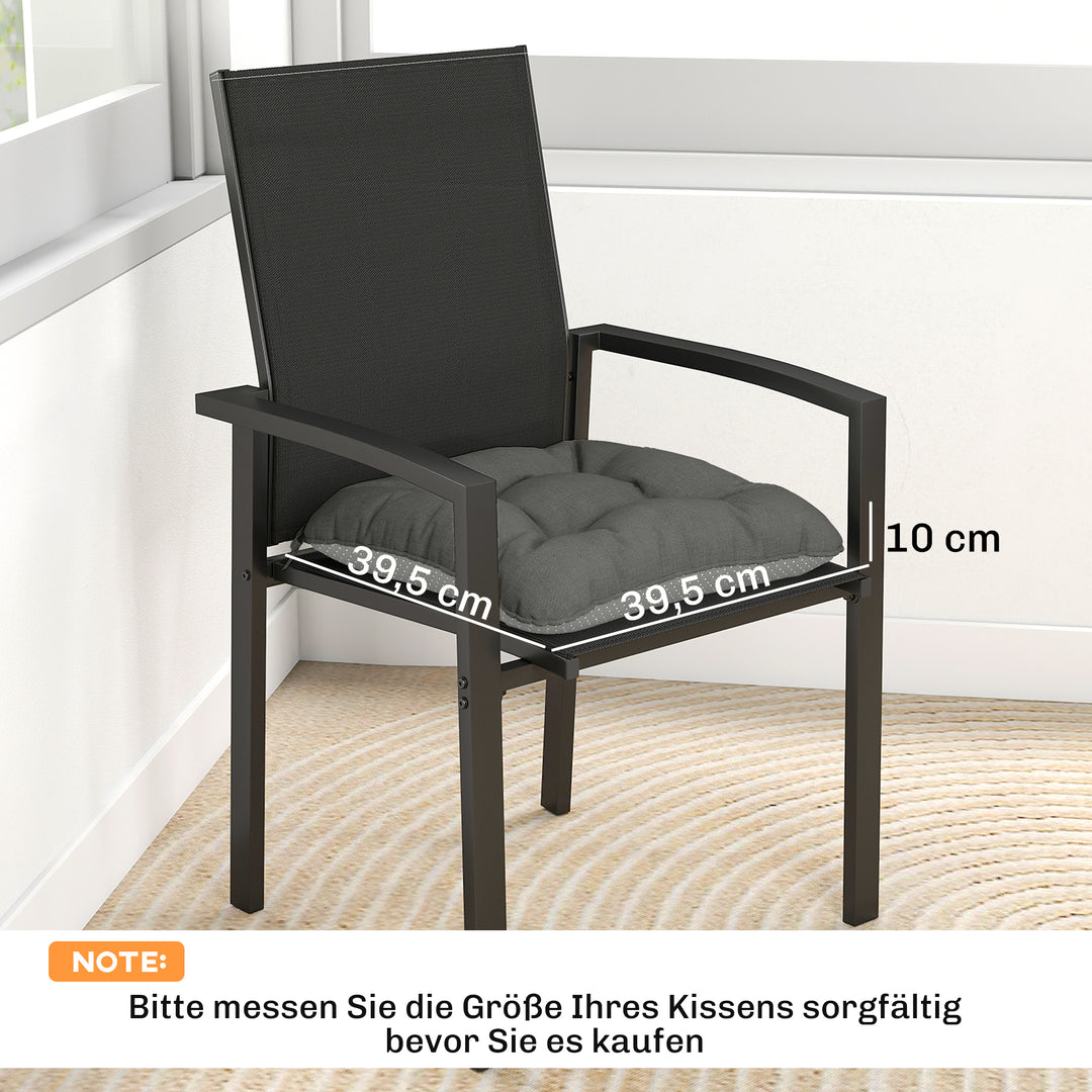 Sæt med 4 siddehynder, 39,5 x 39,5 x 10 cm, stolehynder med bånd, skridsikre siddehynder til udendørs/indendørs brug