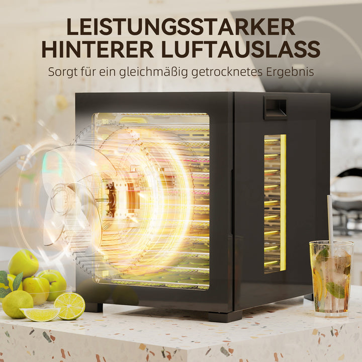 Mad-dehydrator, 850 w, 40-70°c temperaturkontrol, 48-timers timer, 12 bakker, rustfrit stål, sort