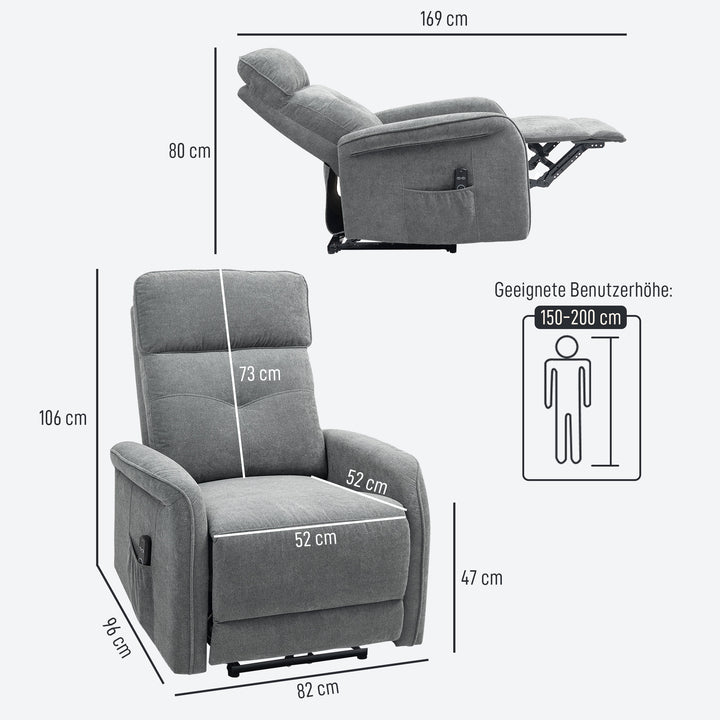 Massagestol med fjernbetjening, 8 massagepunkter, lændevarme, usb-port, sidelomme, polstret stol, grå