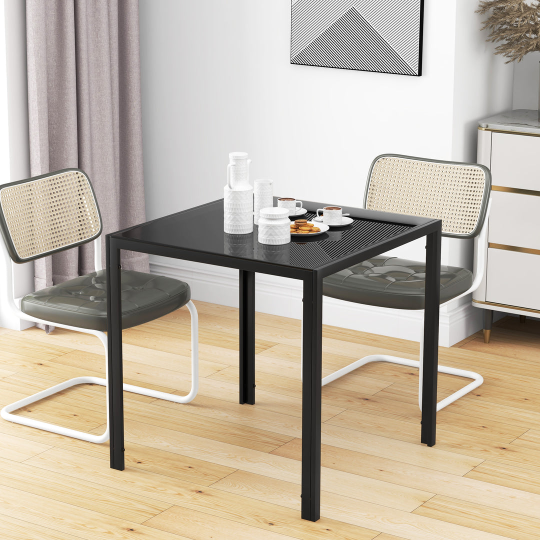 Firkantet spisebord til 4 personer, hærdet glasplade, til køkken og spisestue, 75 x 75 x 75 cm, sort