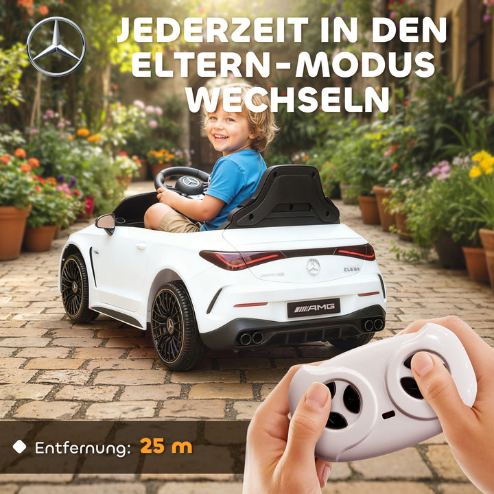 Børne elbil, Mercedes design, 12V motor, fjernbetjening, LED-lys, musik, til børn i alderen 3-6 år, hvid