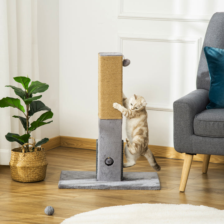 Kradsetræ til katte, 79 cm kradsetræ med jute reb, inkluderer legetøj, plys, grå
