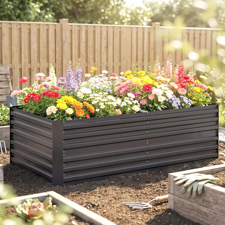 Urtepotte, praktisk blomsterbed til plantning, pasning og pleje, højbed, stål, mørkegrå