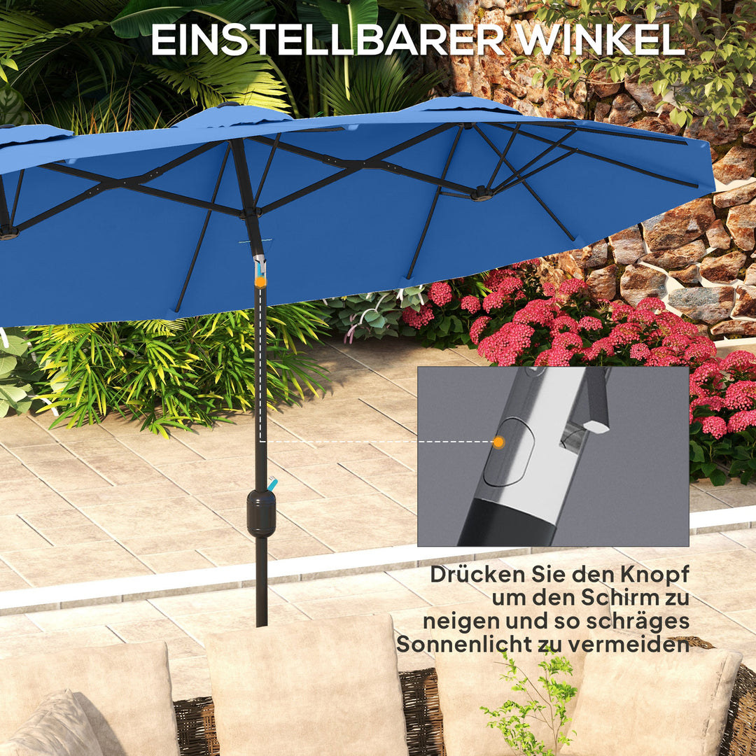 Parasol, haveparasol, vipbar, med håndsving, vindfang, polyester+stål, marineblå, 285 x 147 cm