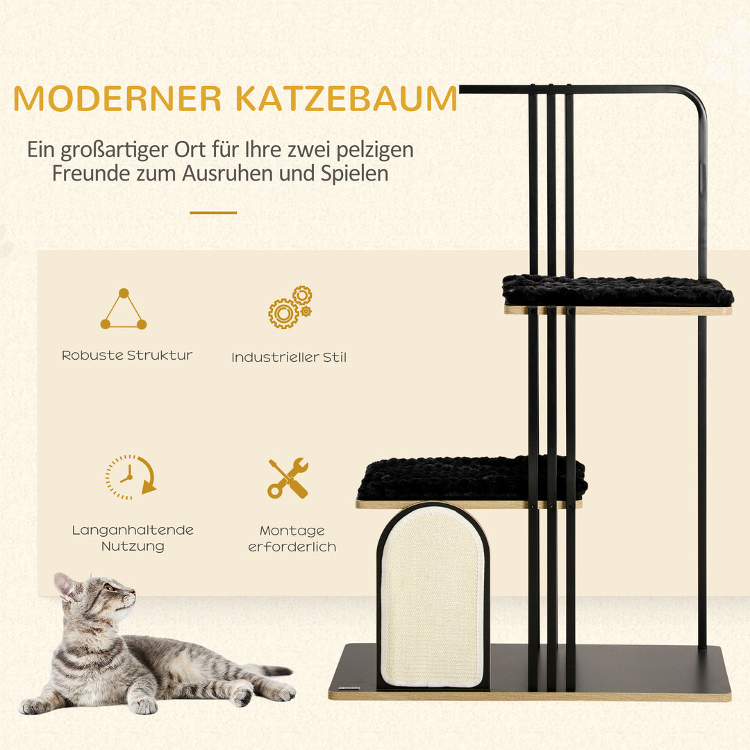 Kradsetræ, industridesign, 2 platforme, 2 puder, kradsevæg, stålramme, sort, 85 x 48 x 128 cm